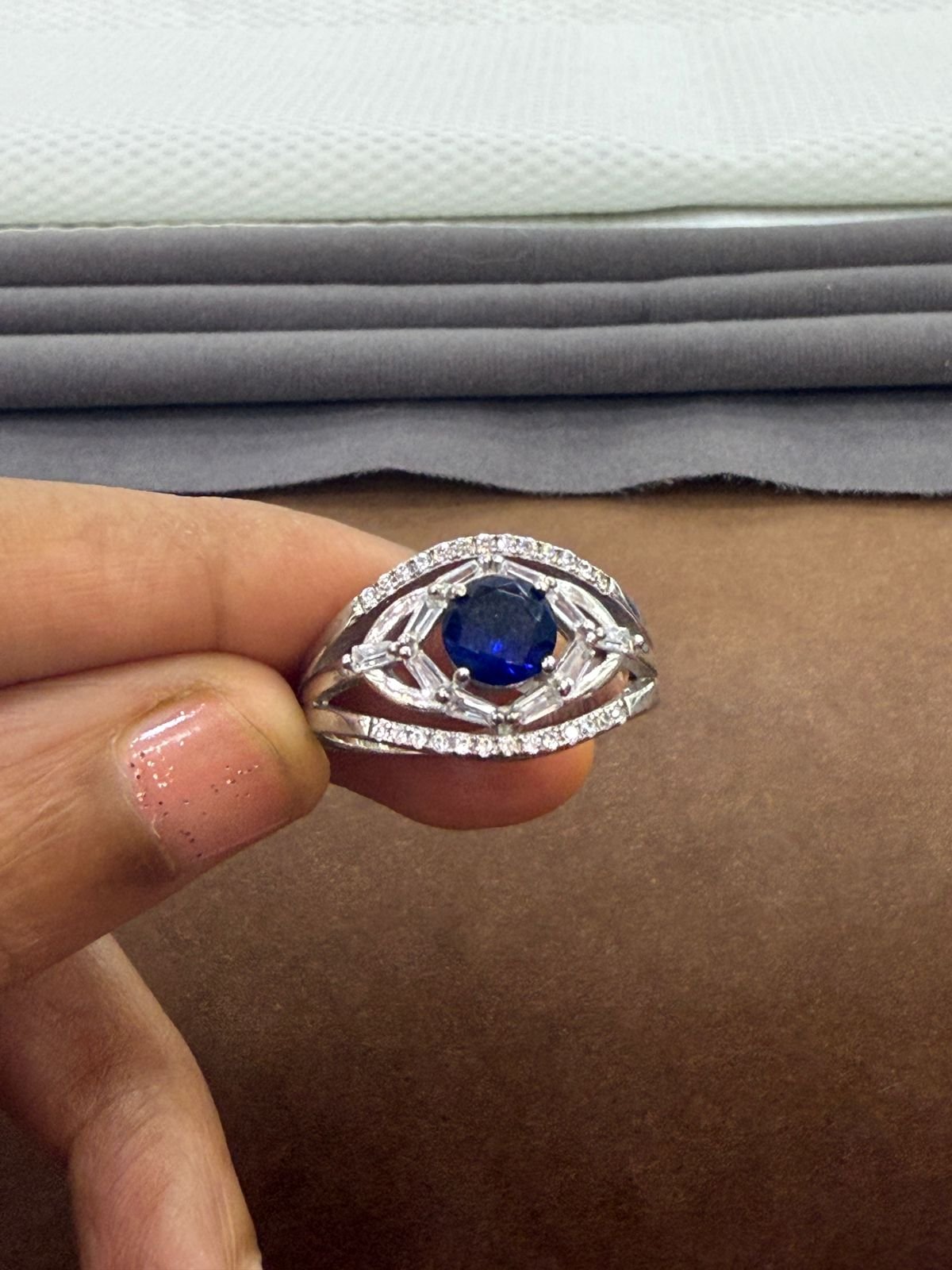 remium 92.5 Silver Blue Sapphire and diamond Women’s Ring